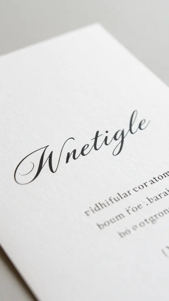 Closeup of a formal invitation card with elegant typography on smooth white paper, natural soft light, shallow depth of field, clean neutral background