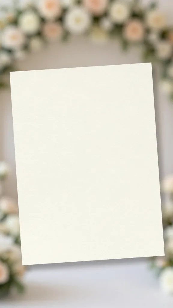 closeup featuring a printed note on textured paper, soft wedding decor backdrop