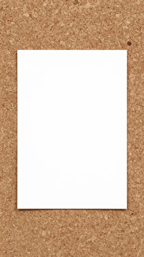 Overhead top-down shot of a simple invitation card on a corkboard background