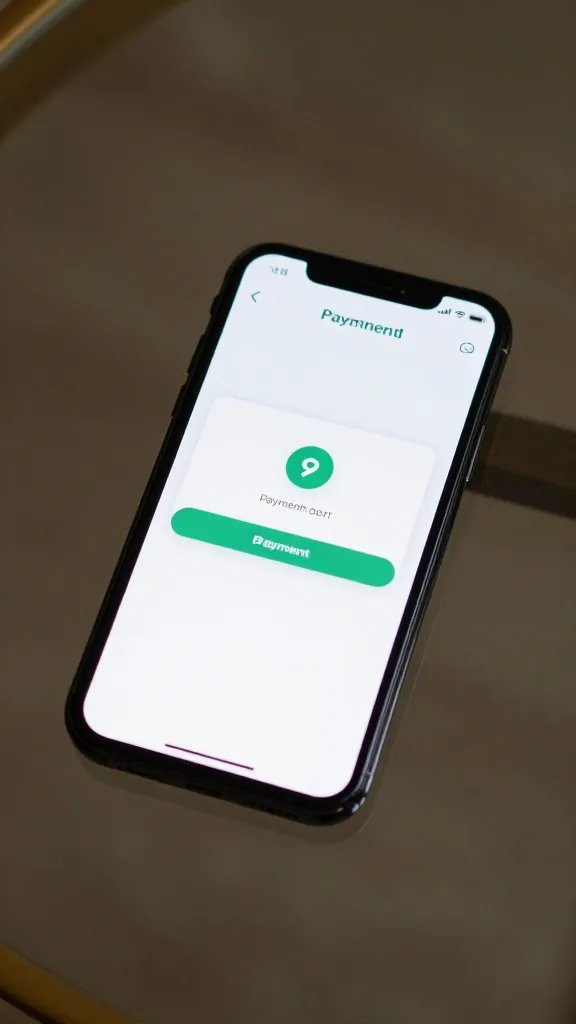 overhead shot of a smartphone displaying a payment app on a glass desk