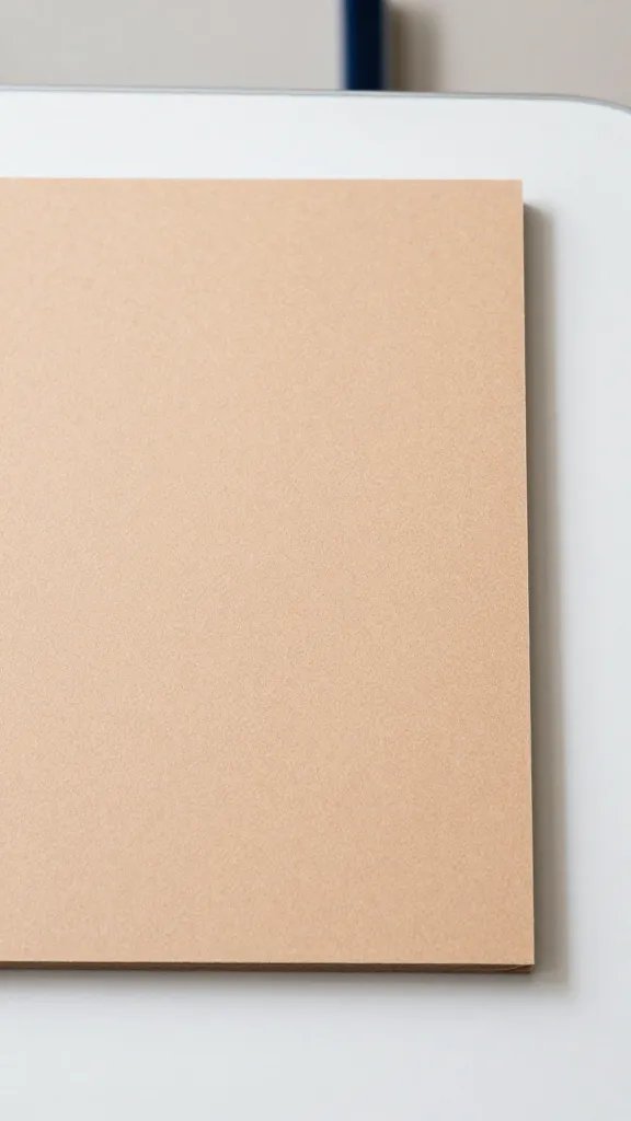 overhead top-down view of foam board with a clean cut corner and smooth surface, classroom table background, natural soft light, shallow depth of field, clean neutral background