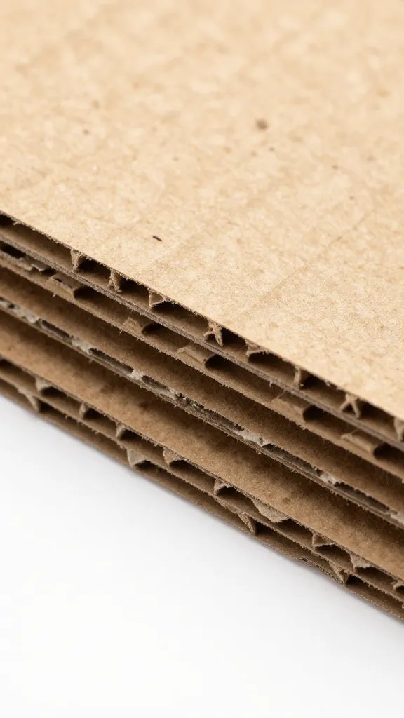 macro detail of moisture-free corrugated cardboard flute layer with light texture, white background