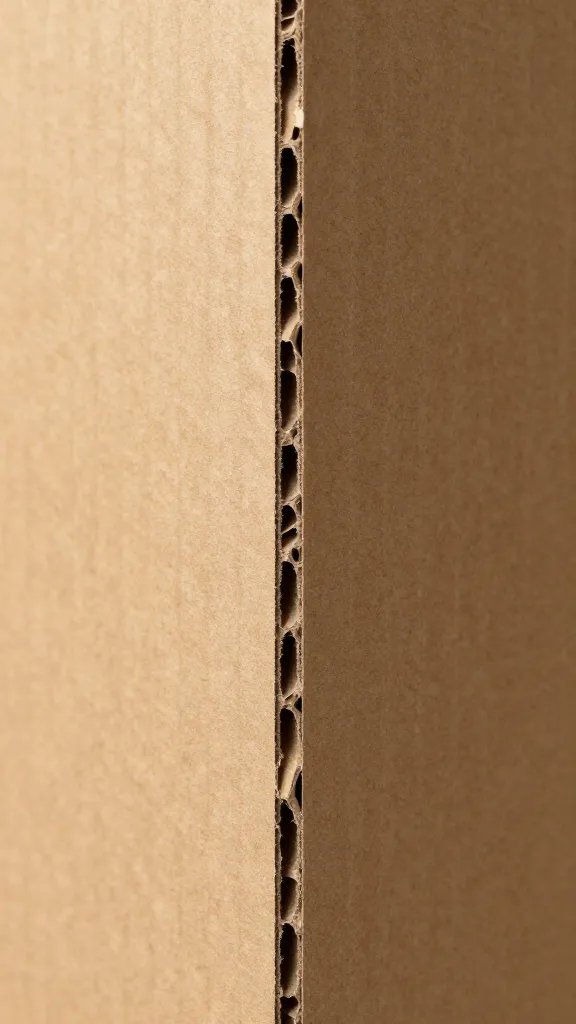 closeup of corrugated cardboard panel edge with tape and cuts, textured surface