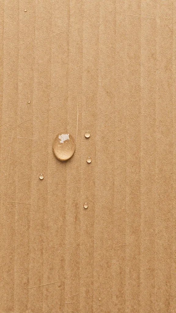 closeup painting carton cardboard sheet with moisture droplets and fibers