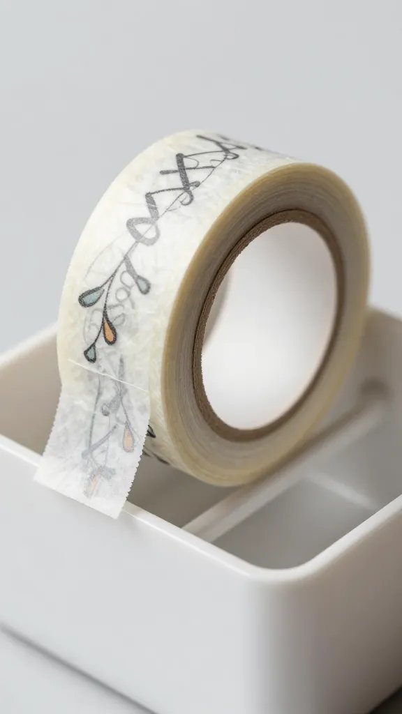 closeup of washi tape roll bundle on a small desk organizer
