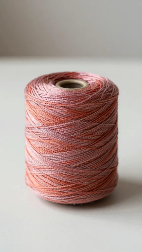 closeup of a skein of colorful thread, soft textiles on pale tabletop, natural soft light, shallow depth of field, clean neutral background