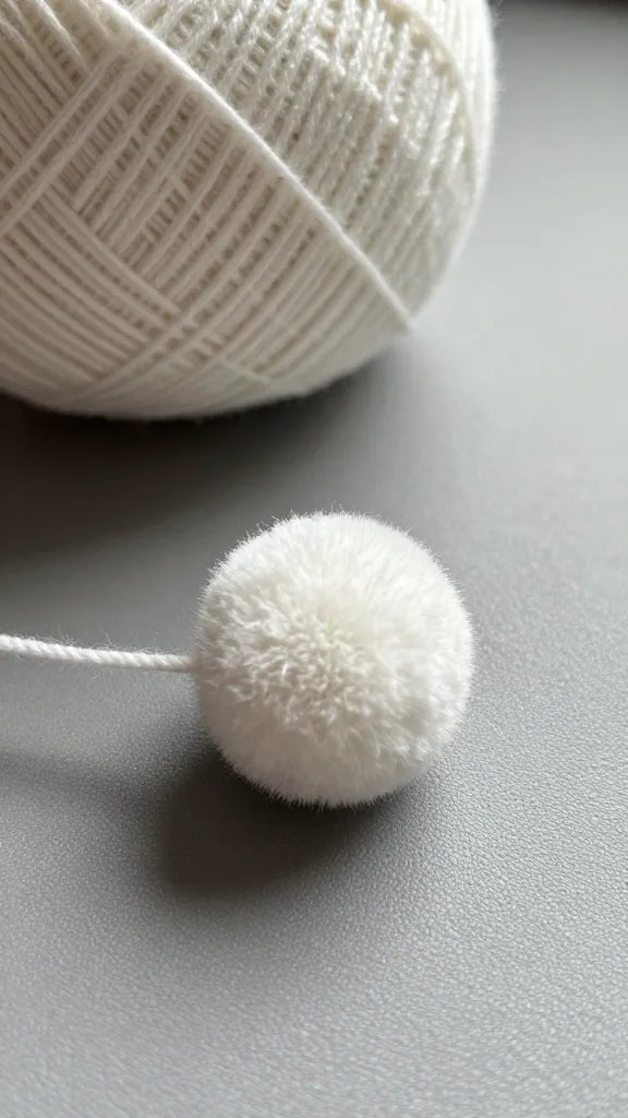 macro detail of a skein of yarn being wound into a small pom-pom on a craft mat